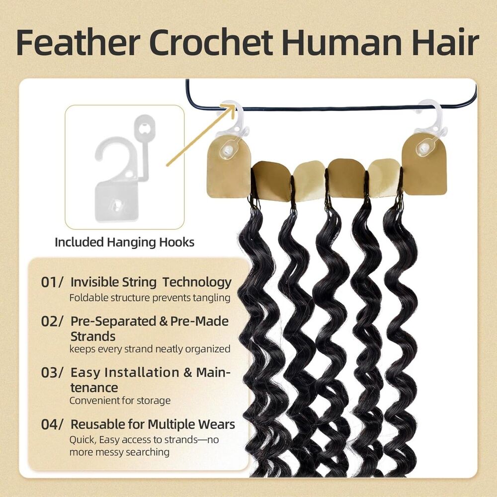 New 14" Deep Wave Crochet Human Hair 60g 50 Strands Miracle Knots Natural Black - Picture 8 of 13